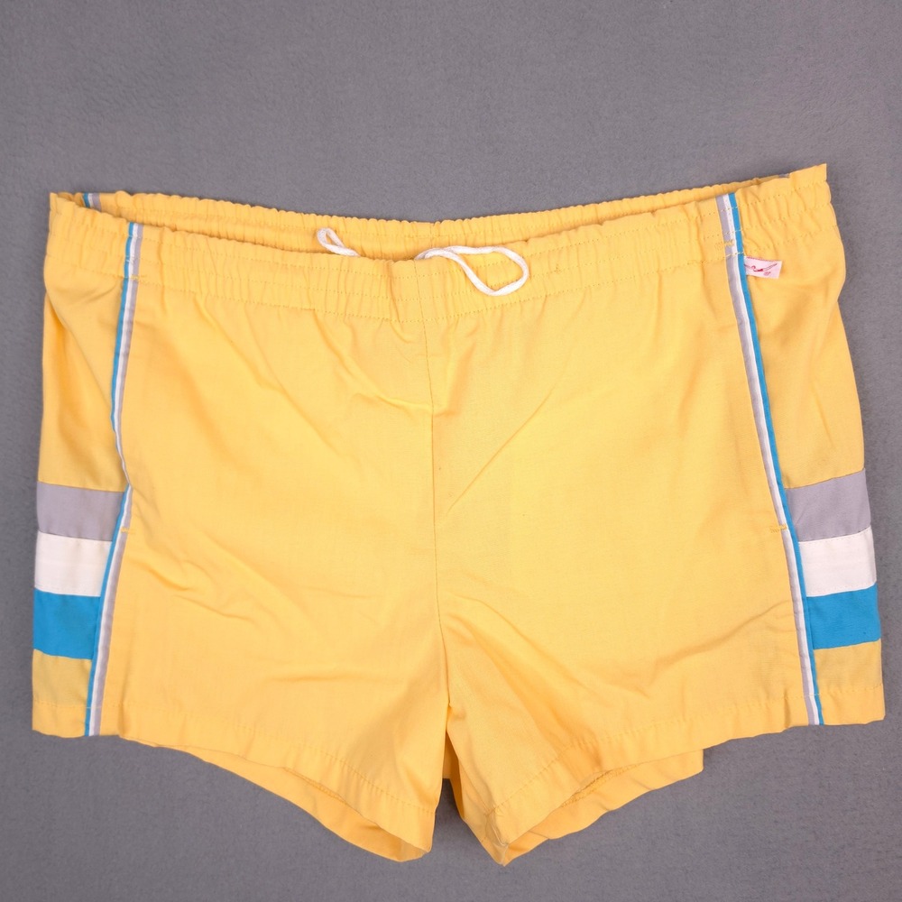 Jantzen Swim Trunks Vintage Shorts Yellow Stripe Size 34 Mens Made in USA Retro